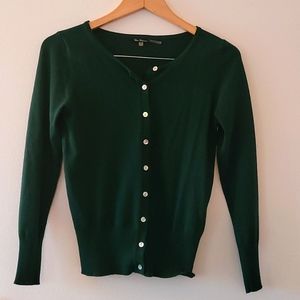 Vila Milano Crew Neck Cardigan with Oyster Buttons in Dark Green [NWOT]